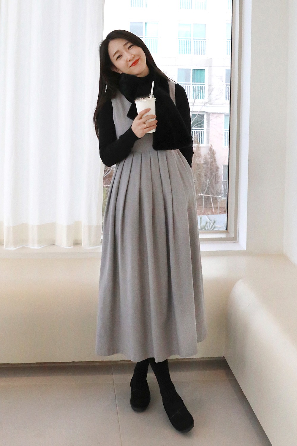 Brushed cotton dress [Silver Grey]